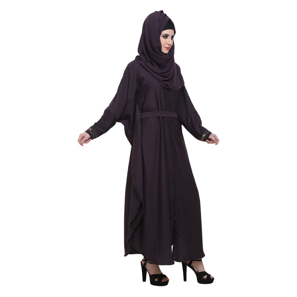 Purple Nida Designer Zipper Front Open Kaftaan Style Abaya| Mubarak Deals