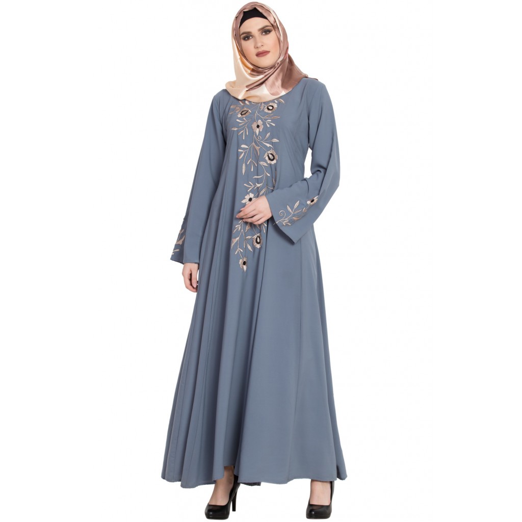 Grey Stylish Kali Designer Abaya With Embroidery For Ladies| Mubarak Deals