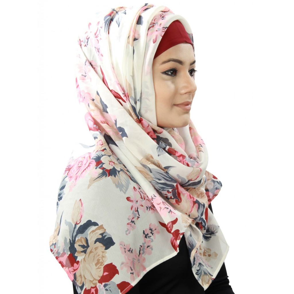 Mukhlisah White Floral Print Georgette Hijab Mubarak Deals